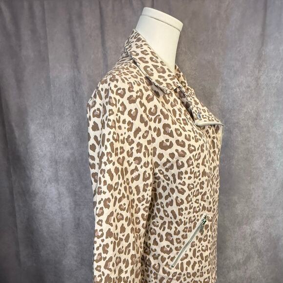 Adyson Parker Leopard Moto Jacket Size M Beige Tan Blush Silver Zipper Tailored - Picture 8 of 13